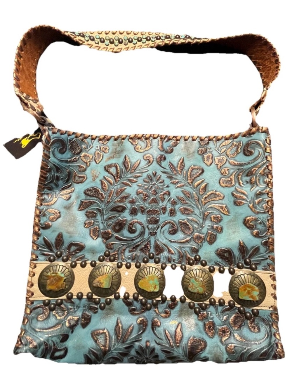 KurtMen Blue and Copper Leather Bag with Turquoise accents - Picture 3 of 10